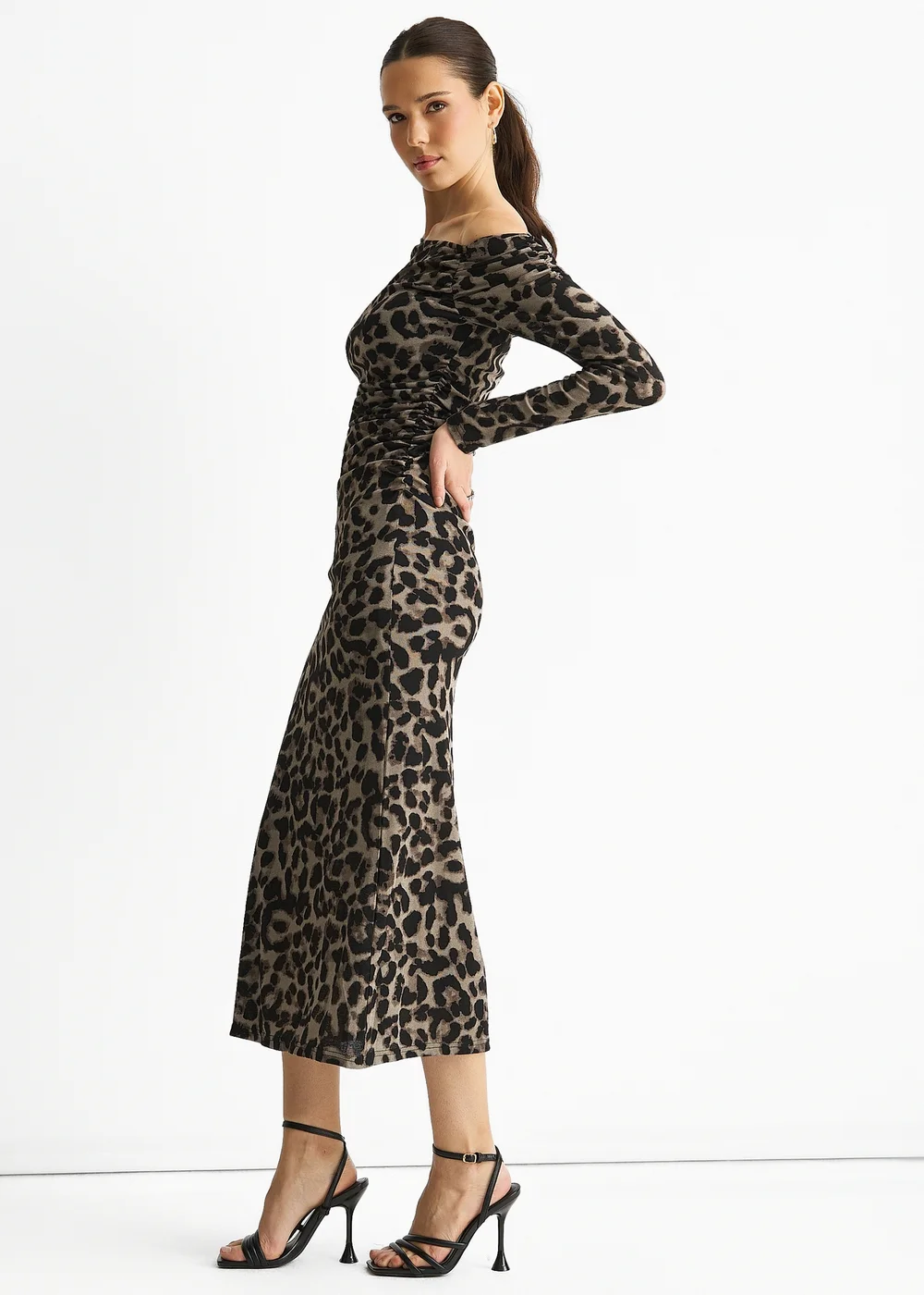 Gini London Grey Animal Jersey Animal One Shoulder Midi Dress - 10 Image 4