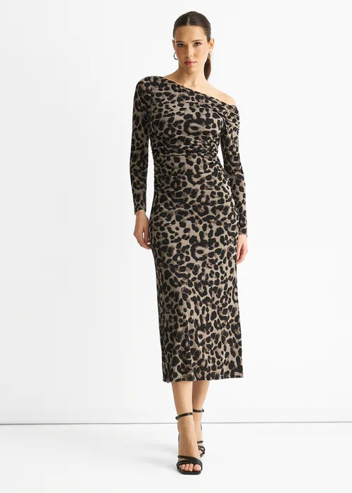 Gini London Grey Animal Jersey Animal One Shoulder Midi Dress - 10 Image 1