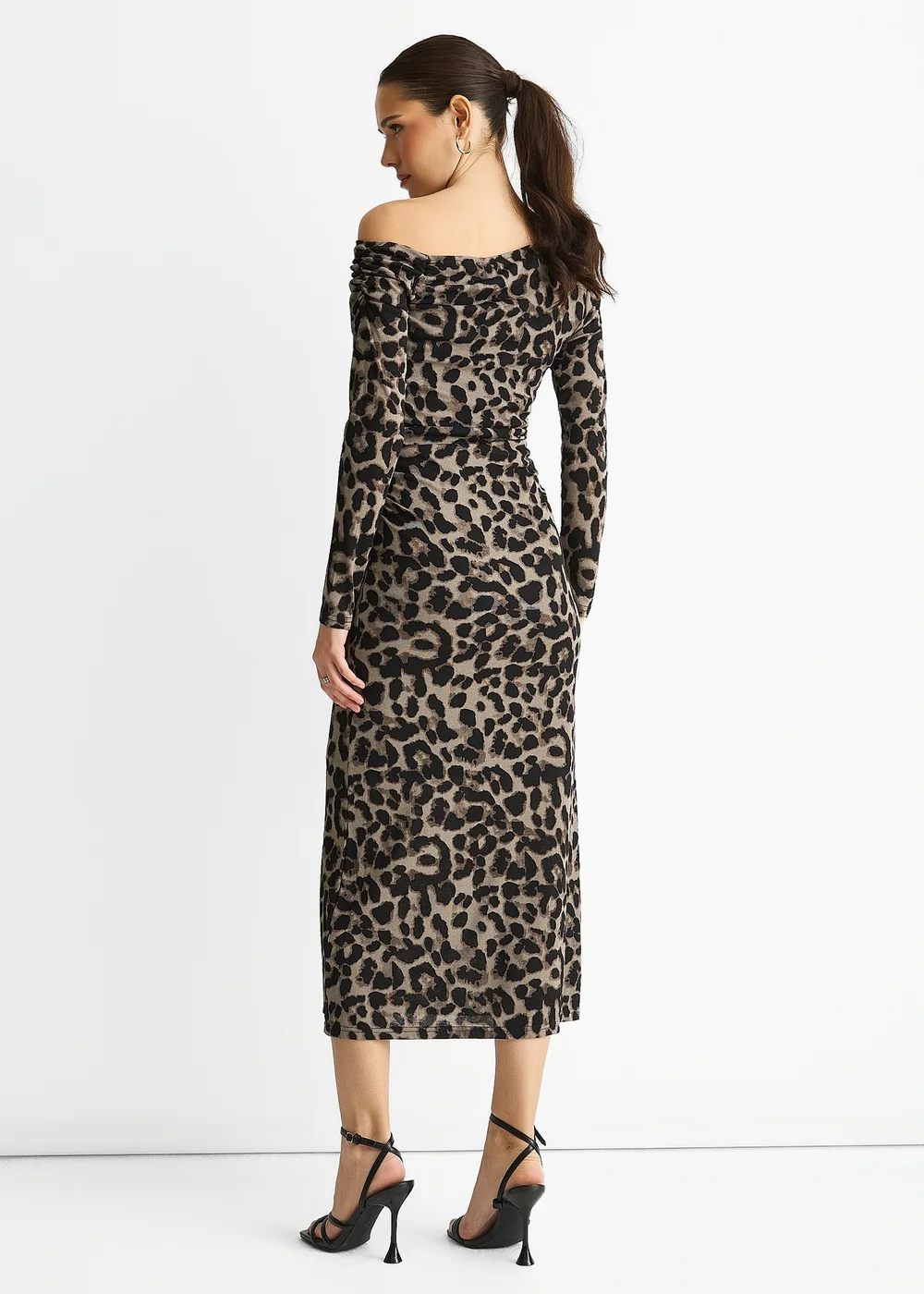 Gini London Grey Animal Jersey Animal One Shoulder Midi Dress - 10 Image 2