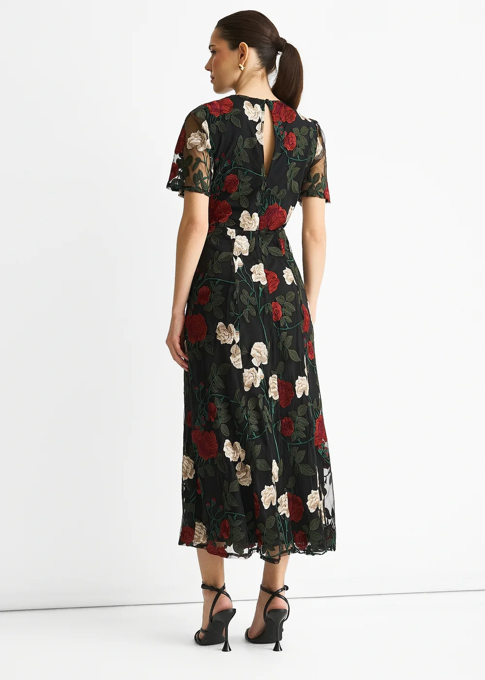 Gini London Black Angel Sleeves Embroidered Occasion Midi Dress - 10 Image 2