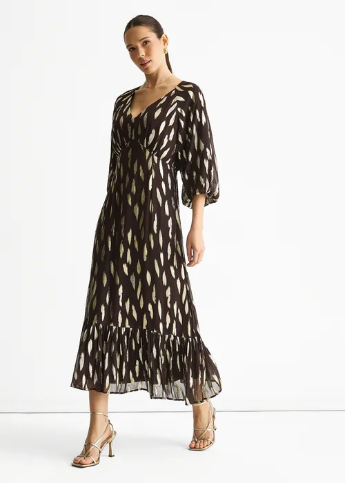 Gini London Chocolate Viscose Clipped Balloon Sleeve Maxi Dress - 14 Image 4