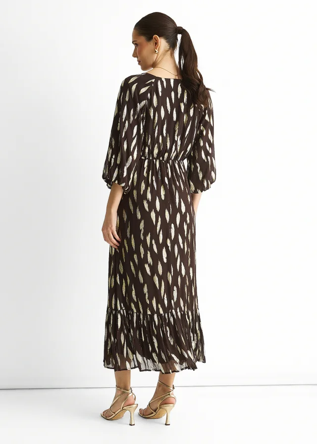 Gini London Chocolate Viscose Clipped Balloon Sleeve Maxi Dress