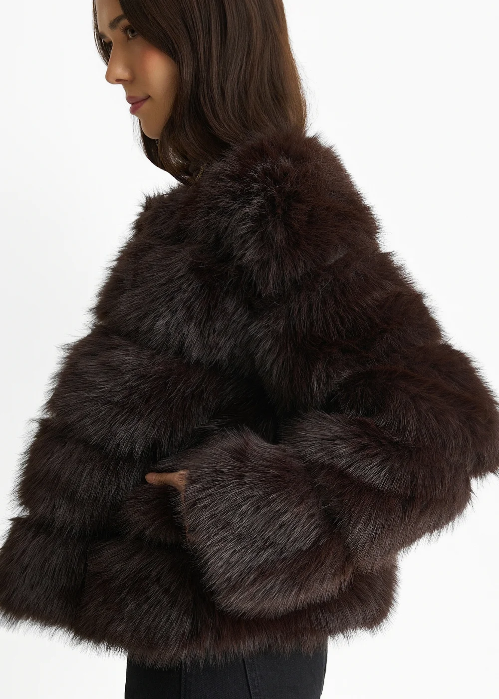 Gini London Chocolate Soft Touch Fur Jacket - L/XL Image 4