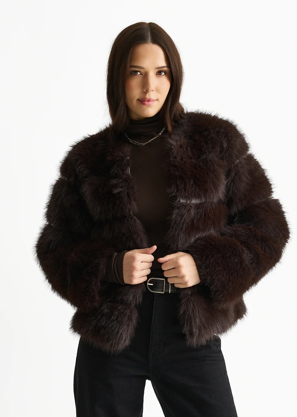 Gini London Chocolate Soft Touch Fur Jacket - L/XL Image 3