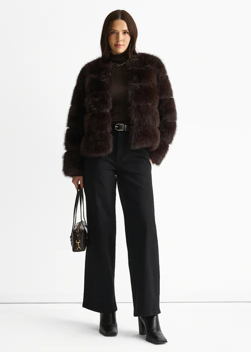 Gini London Chocolate Soft Touch Fur Jacket - L/XL Image 1