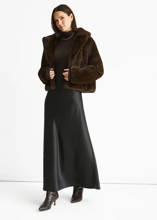 Gini London Coffee Crushed Look Faux Fur Cropped Jacket - M/L Image 1