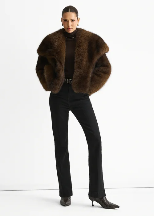 Gini London Coffee Ombre Lapel Faux Fur Jacket - S/M Image 1
