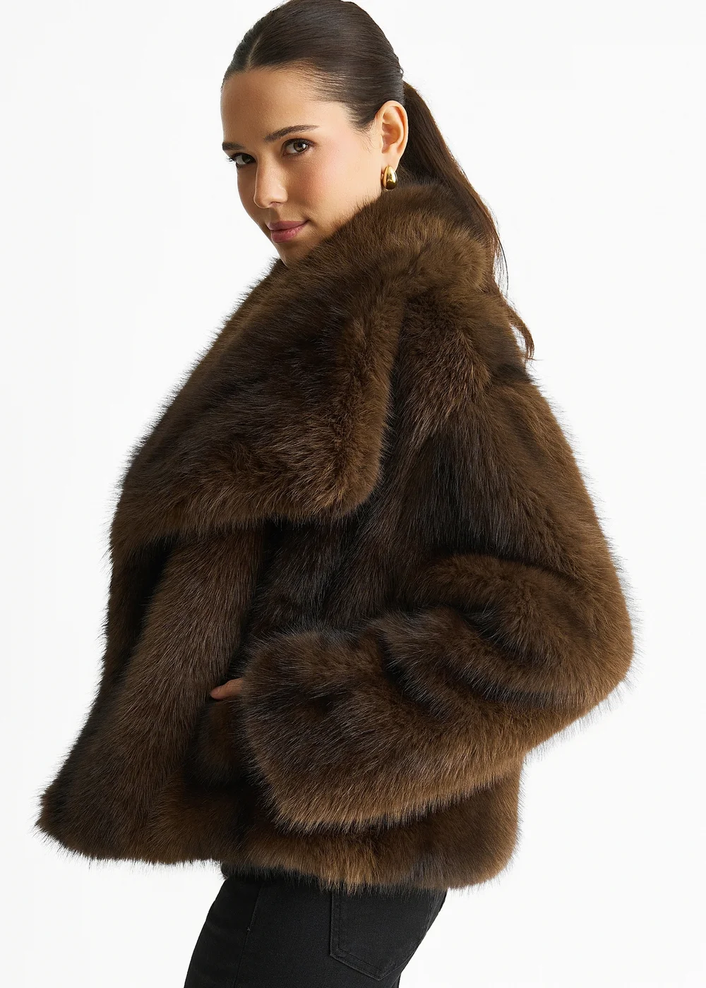 Gini London Coffee Ombre Lapel Faux Fur Jacket - S/M Image 4
