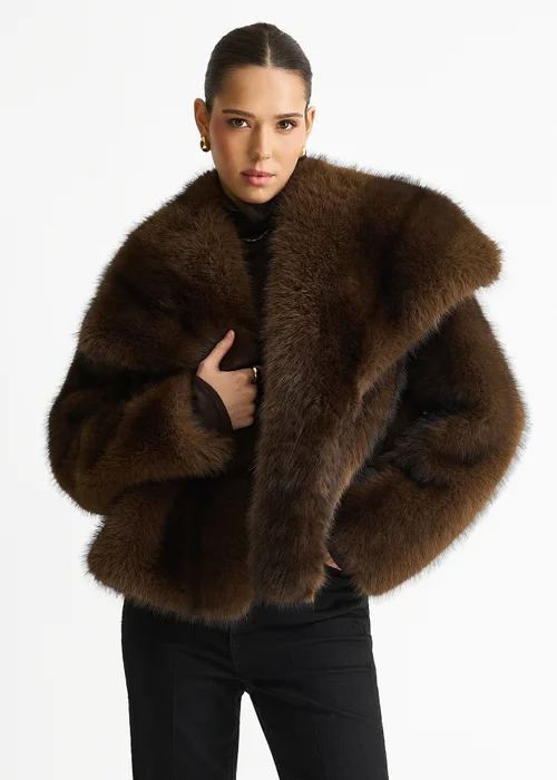 Gini London Coffee Ombre Lapel Faux Fur Jacket - S/M Image 3