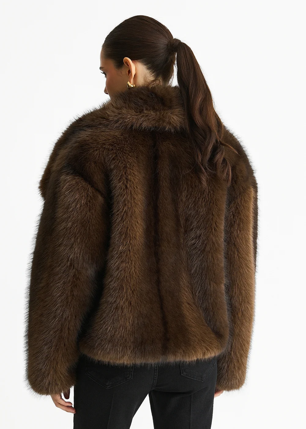 Gini London Coffee Ombre Lapel Faux Fur Jacket - S/M Image 2