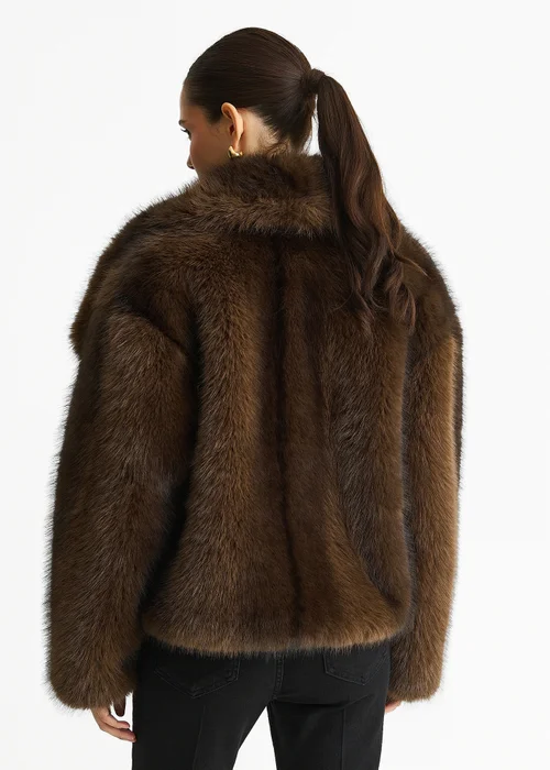 Gini London Coffee Ombre Lapel Faux Fur Jacket - S/M Image 2