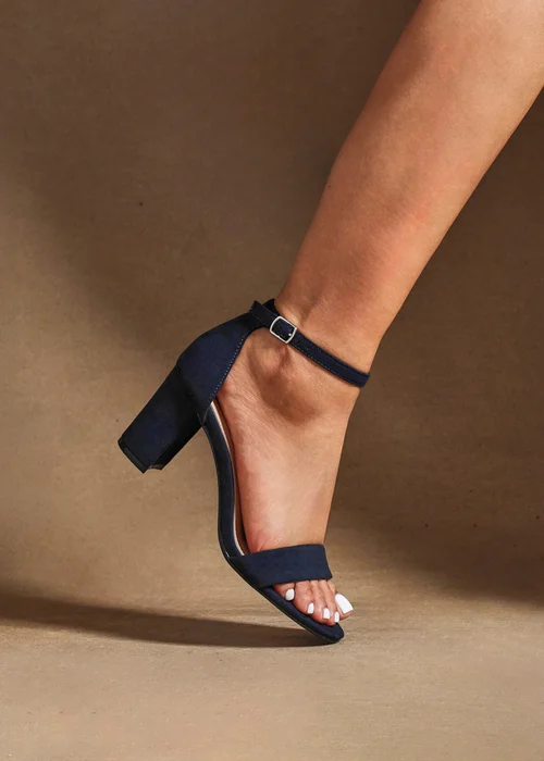Linzi Legacy Wide Fit Navy Suede Closed Black Block Heel - 3 Image 6