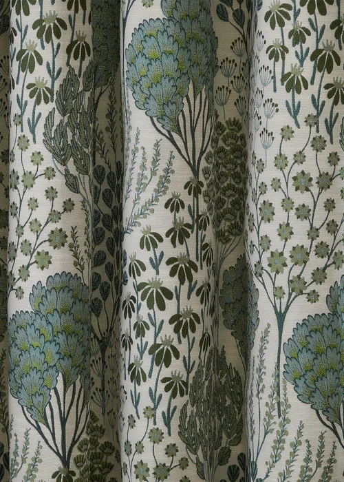 Wylder Ophelia Jacquard Floral Room Darkening Pencil Pleat Curtain Pair Green/White - 46W X 54D (117x137cm Image 5