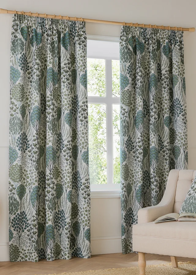 Wylder Ophelia Jacquard Floral Room Darkening Pencil Pleat Curtain Pair Green/White