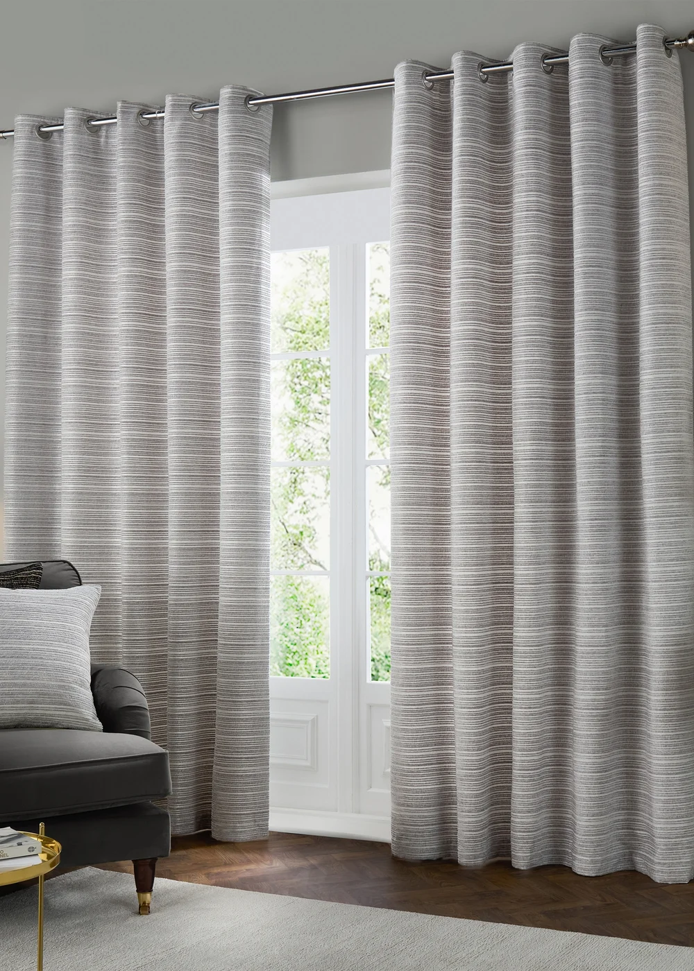 Paoletti Jupiter Chenille Jacquard Eyelet Curtain Pair Silver - 46W X 54D (117x137cm Image 2