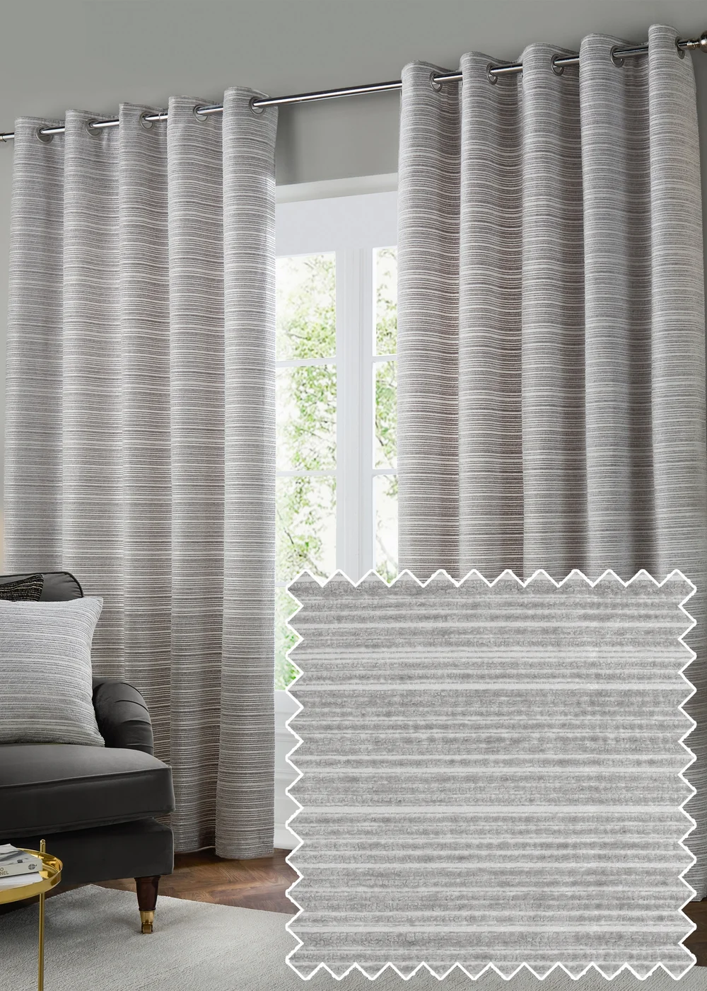 Paoletti Jupiter Chenille Jacquard Eyelet Curtain Pair Silver - 46W X 54D (117x137cm Image 1