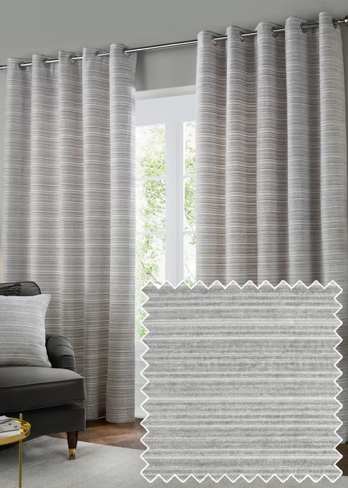 Paoletti Jupiter Chenille Jacquard Eyelet Curtain Pair Silver - 46W X 54D (117x137cm Image 1