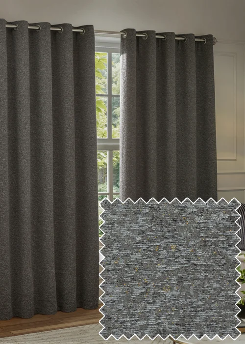 Paoletti Galaxy Chenille Room Darkening Eyelet Curtain Pair Charcoal - 46W X 54D (117x137cm Image 1