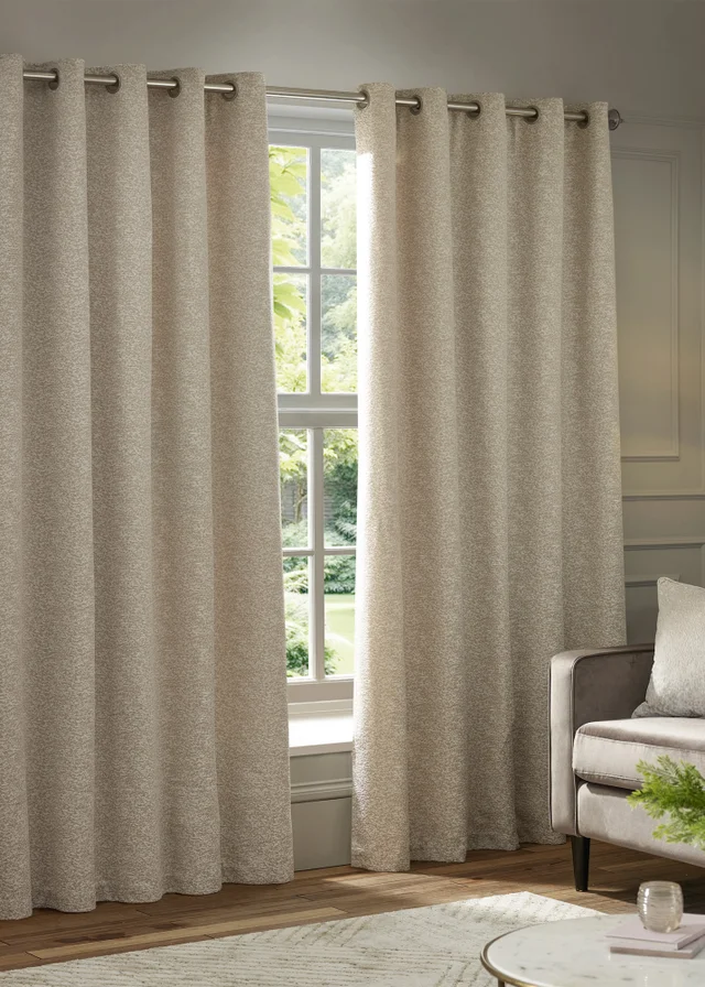 Paoletti Galaxy Chenille Room Darkening Eyelet Curtain Pair Ivory