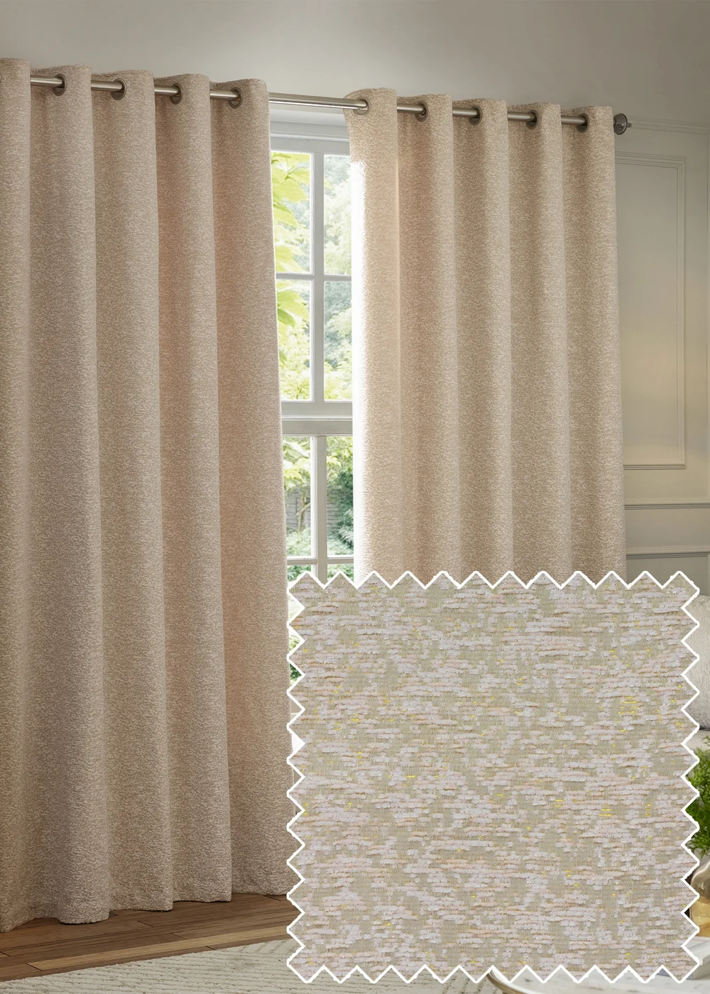 Paoletti Galaxy Chenille Room Darkening Eyelet Curtain Pair Blush - 46W X 54D (117x137cm Image 1