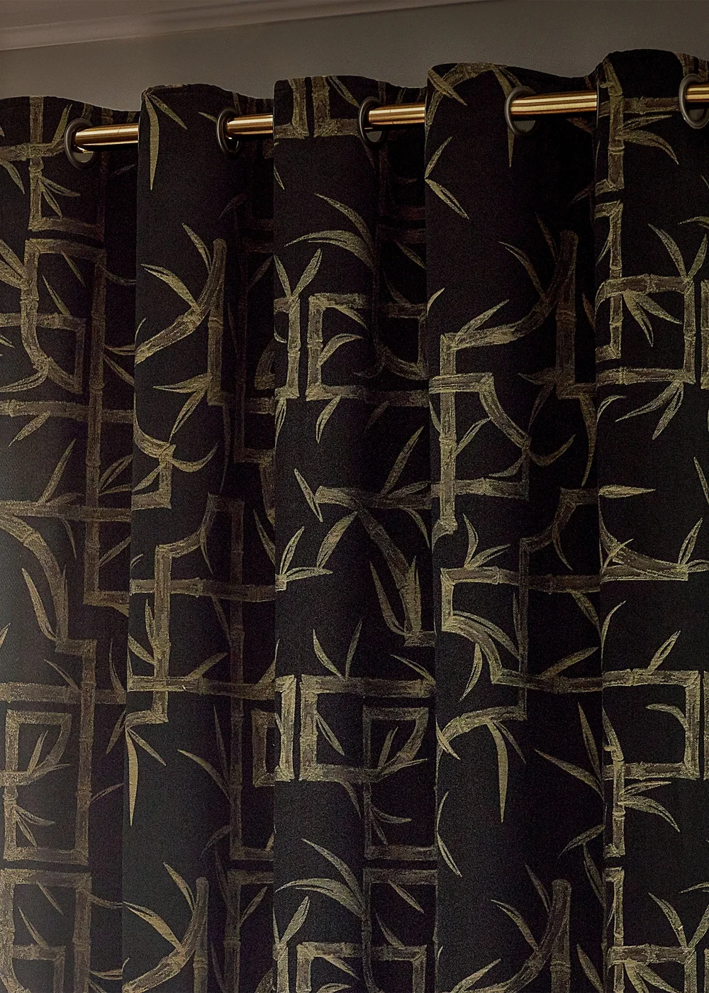 Paoletti Bamboo Jacquard Room Darkening Eyelet Curtain Pair Black - 46W X 54D (117x137cm Image 3
