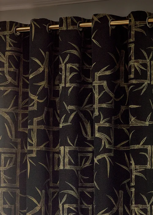 Paoletti Bamboo Jacquard Room Darkening Eyelet Curtain Pair Black - 46W X 54D (117x137cm Image 3