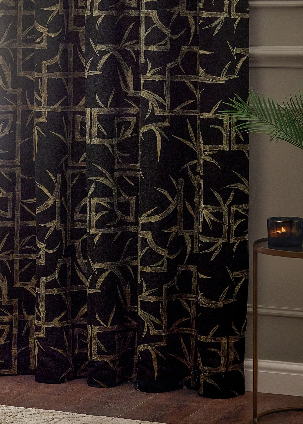 Paoletti Bamboo Jacquard Room Darkening Eyelet Curtain Pair Black - 46W X 54D (117x137cm Image 4