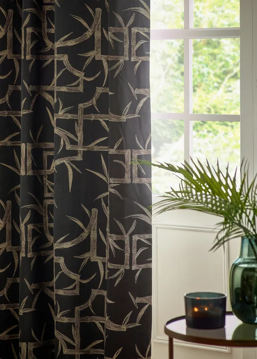 Paoletti Bamboo Jacquard Room Darkening Eyelet Curtain Pair Black - 46W X 54D (117x137cm Image 5