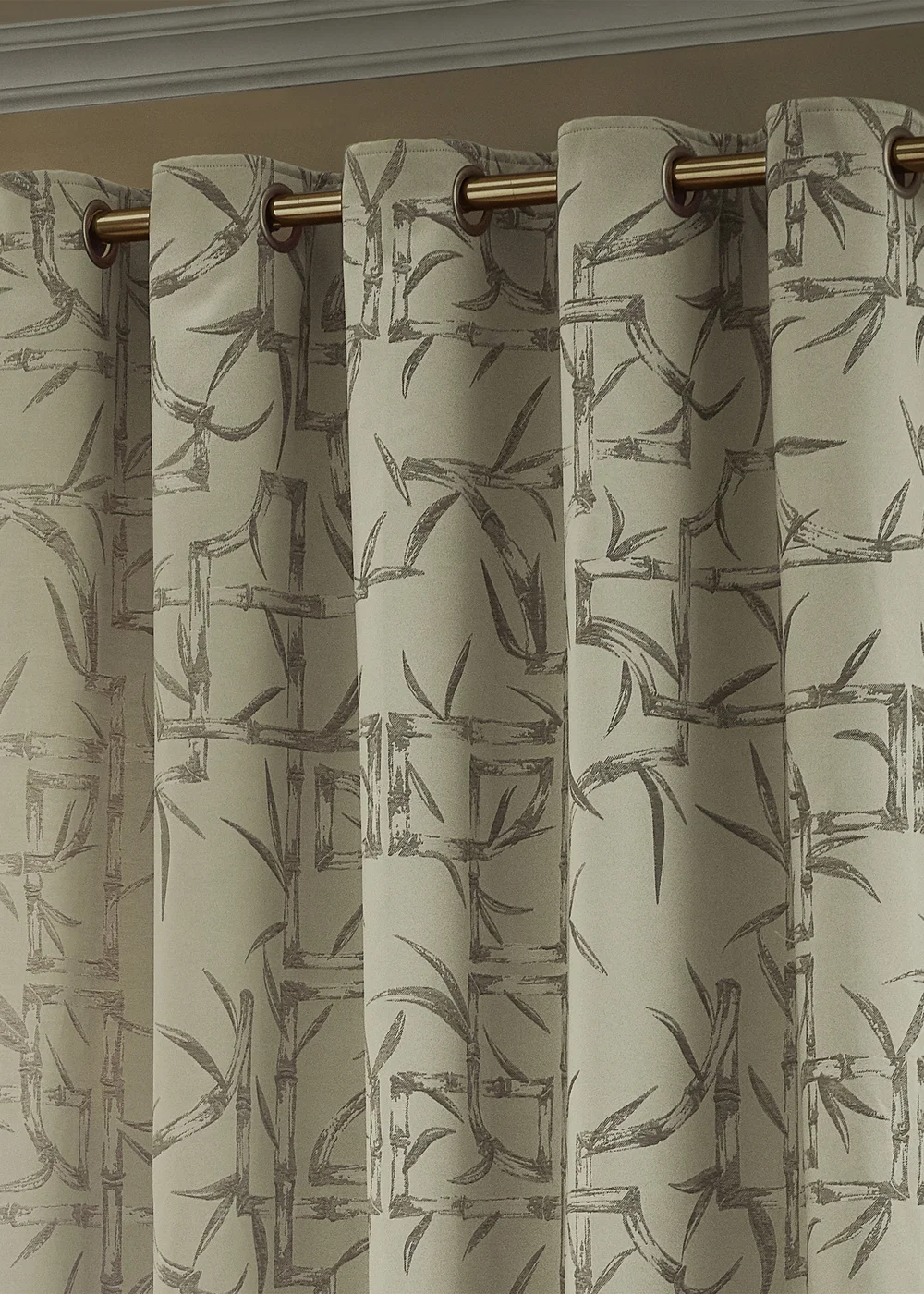 Paoletti Bamboo Jacquard Room Darkening Eyelet Curtain Pair Champagne - 46W X 54D (117x137cm Image 3