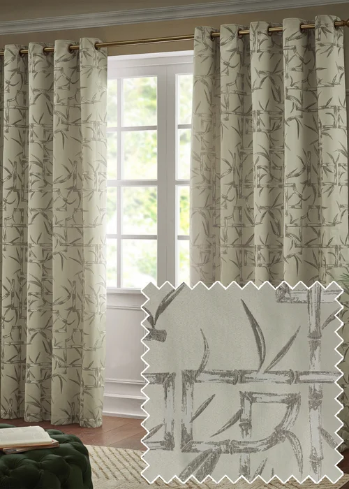 Paoletti Bamboo Jacquard Room Darkening Eyelet Curtain Pair Champagne - 46W X 54D (117x137cm Image 1