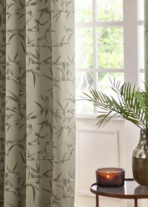 Paoletti Bamboo Jacquard Room Darkening Eyelet Curtain Pair Champagne - 46W X 54D (117x137cm Image 5