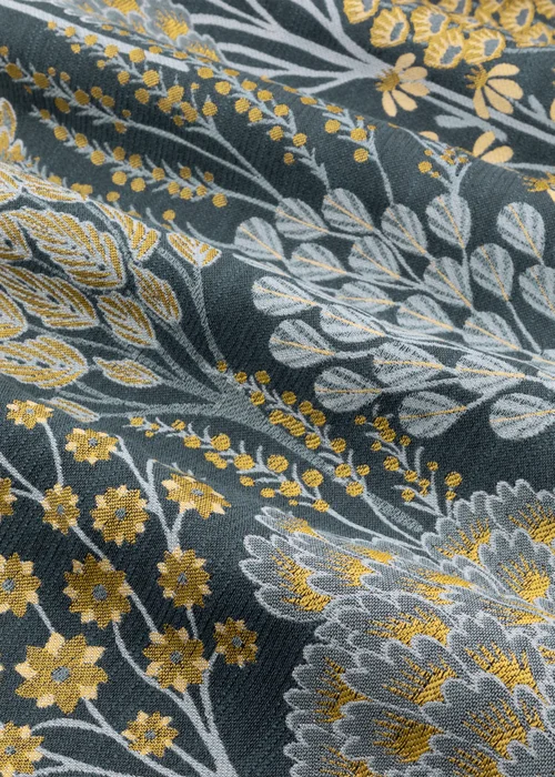 Wylder Nature Ophelia Floral Jacquard Room Darkening Eyelet Curtain Pair Blue/Saffron - 46W X 54D (117x137cm Image 6