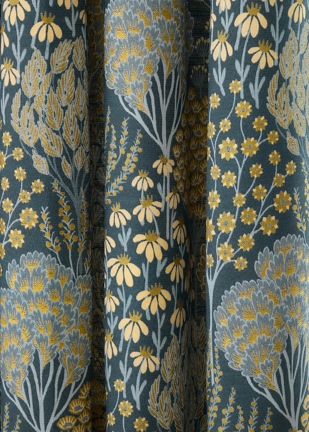 Wylder Nature Ophelia Floral Jacquard Room Darkening Eyelet Curtain Pair Blue/Saffron - 46W X 54D (117x137cm Image 5