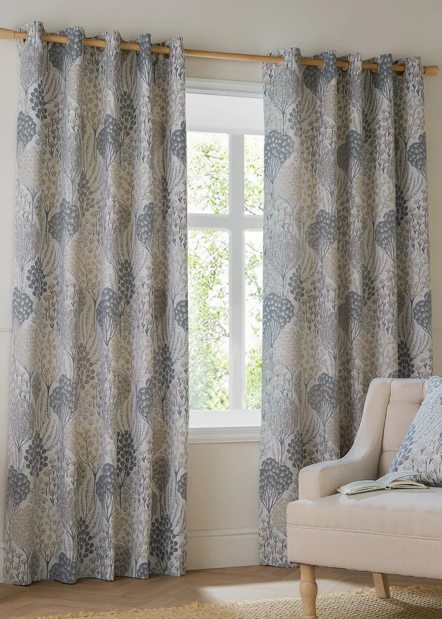 Wylder Nature Ophelia Floral Jacquard Room Darkening Eyelet Curtain Pair Wedgewood