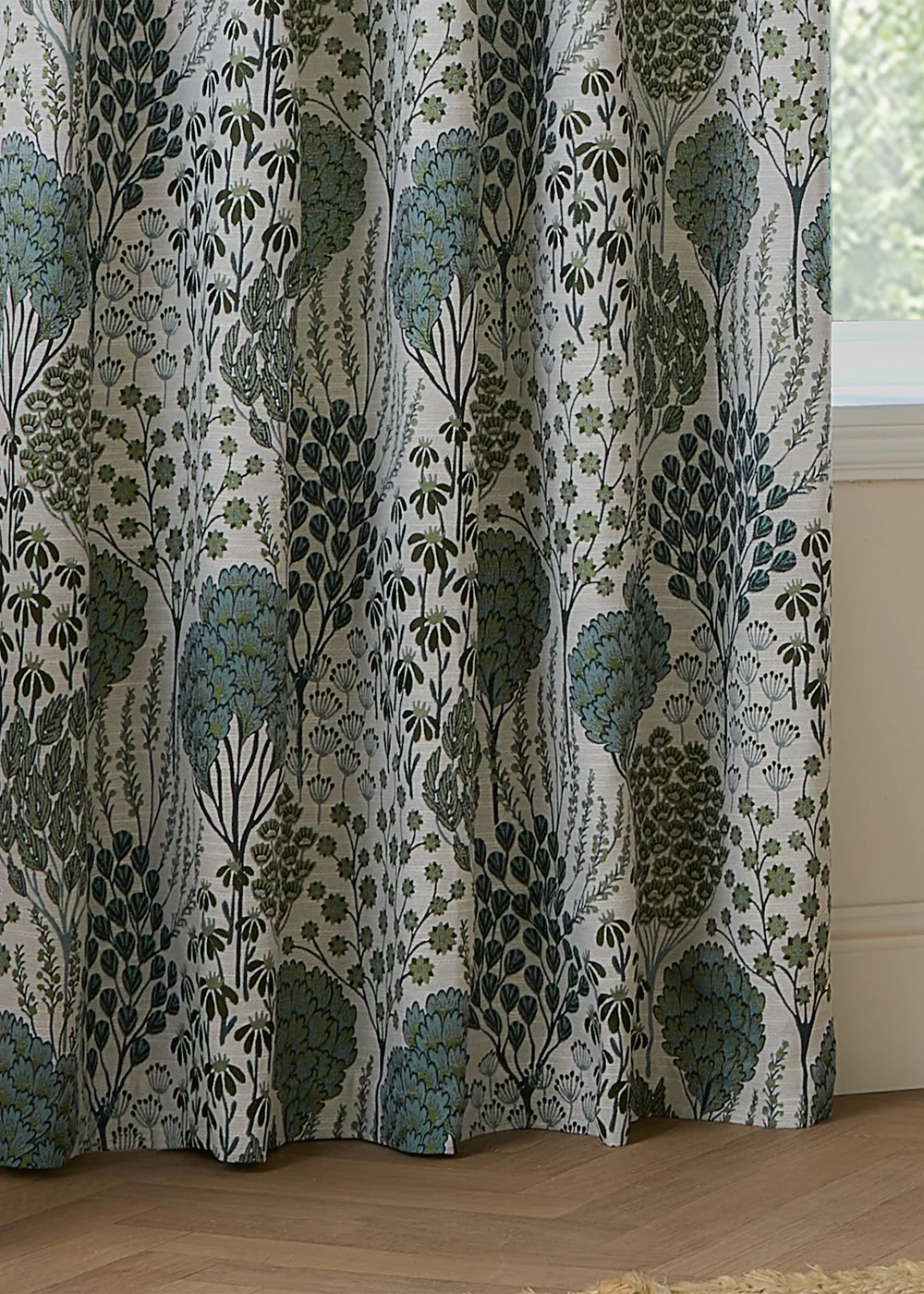 Wylder Nature Ophelia Floral Jacquard Room Darkening Eyelet Curtain Pair Thyme/Mineral - 46W X 54D (117x137cm Image 4