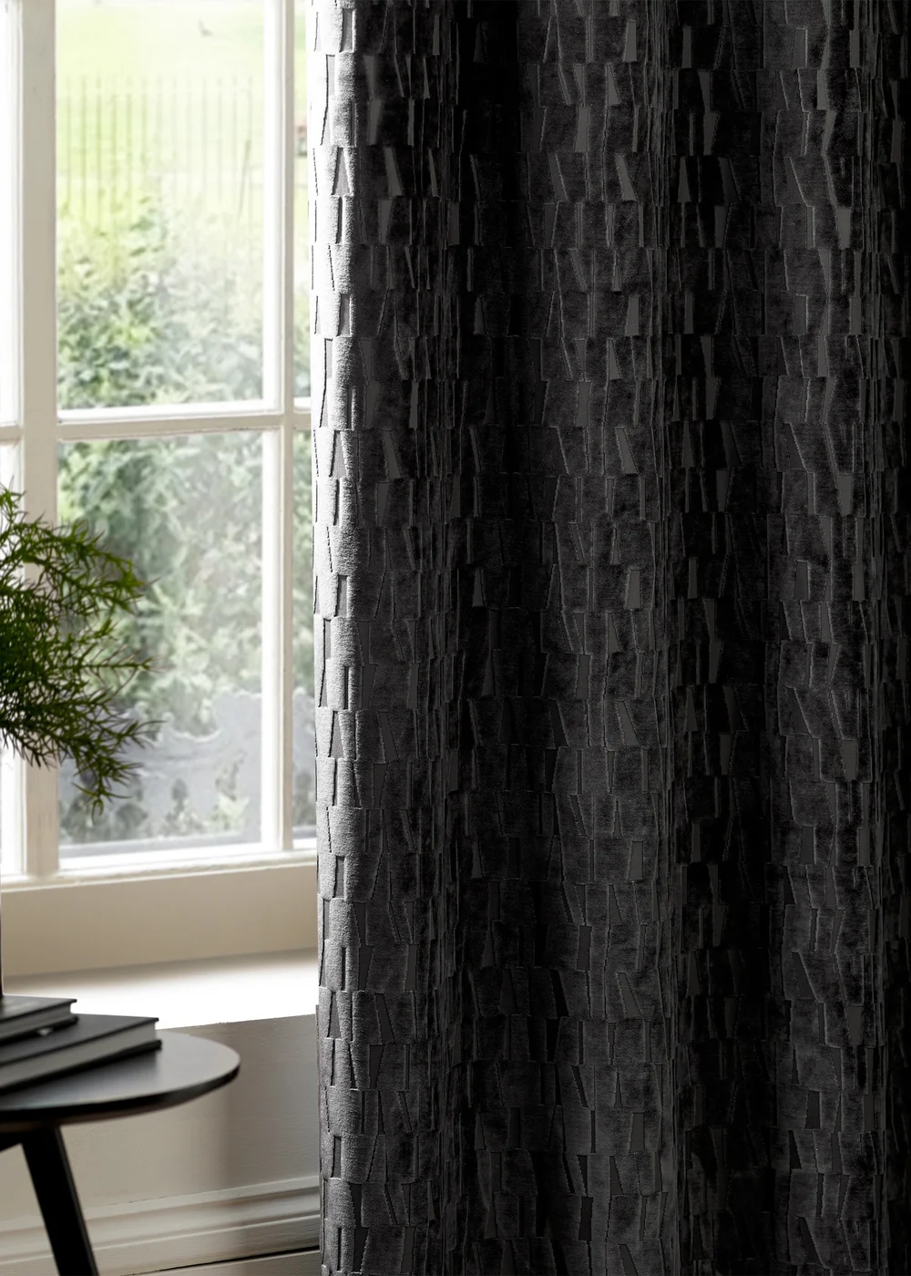 Paoletti Manhattan Velvet Room Darkening Eyelet Curtain Pair Charcoal - 46W X 54D (117x137cm Image 5