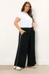 Yours Curve Black Scuba Side Stripe Wide Leg Trousers - 30-32 Image 1