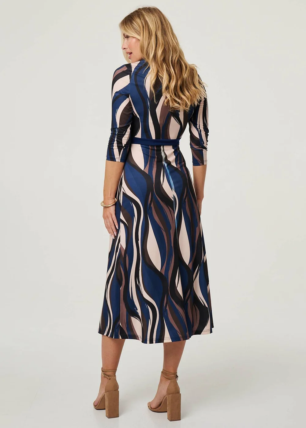 Izabel London Blue Striped 3/4 Sleeve Midi Wrap Dress - 10 Image 5