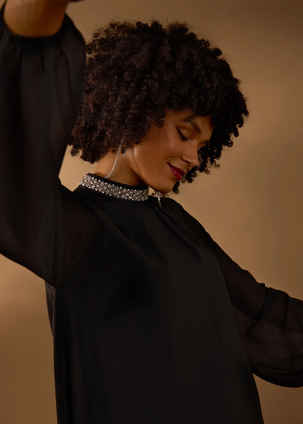 Blue Vanilla Black Embellished Collar Tunic Top - L Image 1