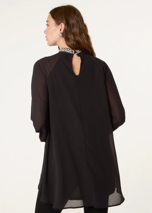 Blue Vanilla Black Embellished Collar Tunic Top - L Image 5