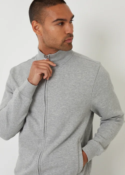 Threadbare Light Grey Funnel Neck Zip Through Sweatshirt - M Image 4