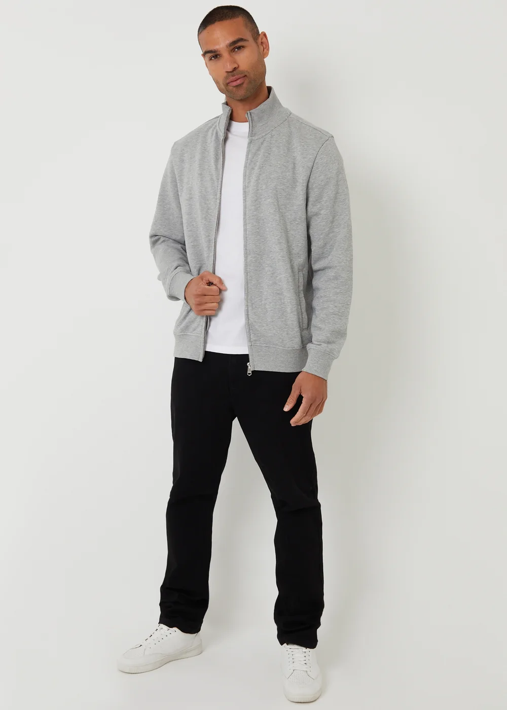Threadbare Light Grey Funnel Neck Zip Through Sweatshirt - M Image 3
