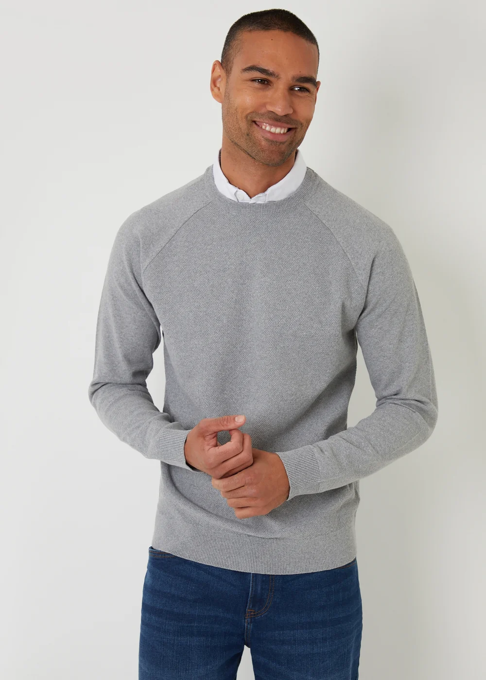 Threadbare Grey Mock Shirt Raglan Knitted Jumper - XL Image 1