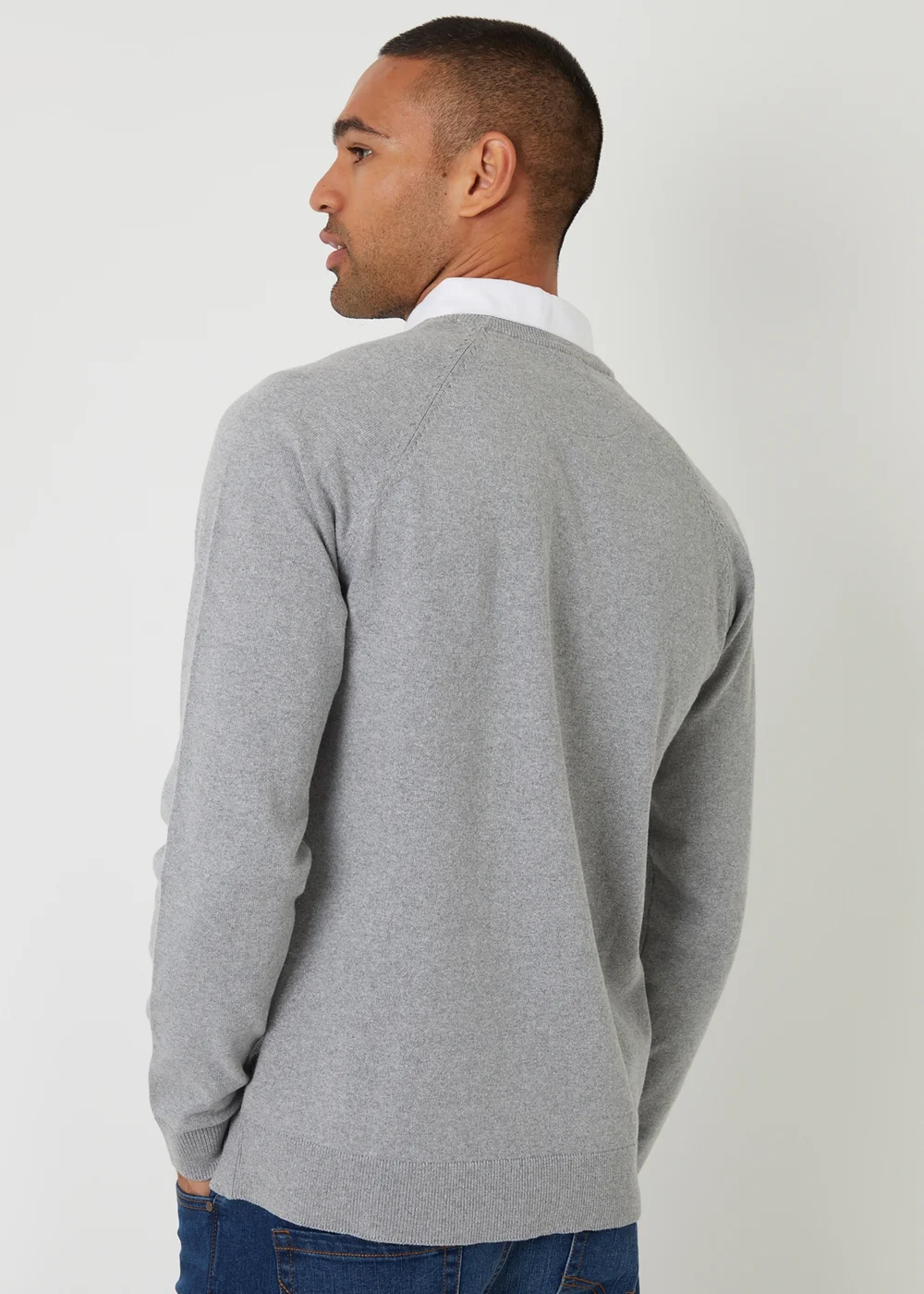 Threadbare Grey Mock Shirt Raglan Knitted Jumper - XL Image 2