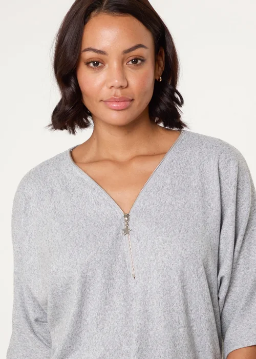 Blue Vanilla Grey Plain Half Zip Top - S/M Image 3