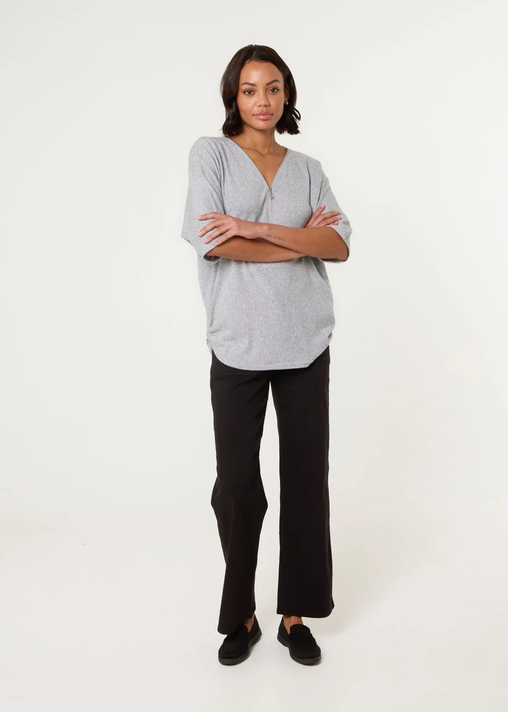 Blue Vanilla Grey Plain Half Zip Top - S/M Image 2