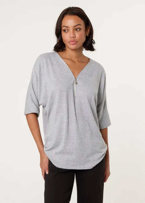 Blue Vanilla Grey Plain Half Zip Top - S/M Image 1