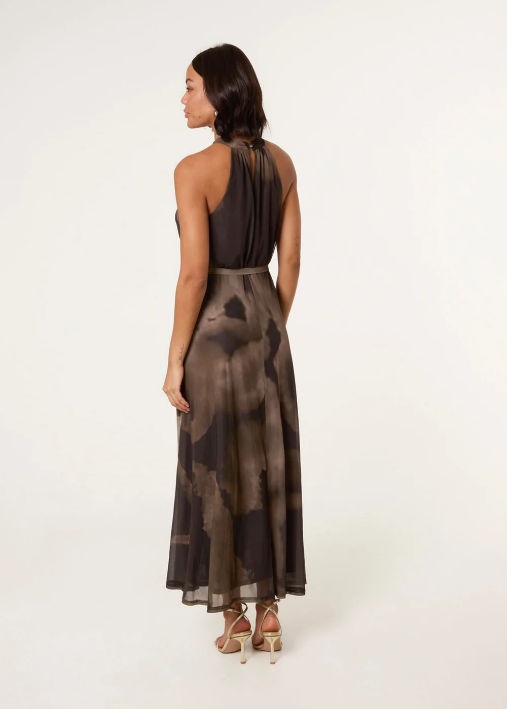 Blue Vanilla Brown Printed Mesh Halter Neck Belted Maxi Dress - XL | Matalan Blue Vanilla Brown Printed Mesh Halter Neck Belted Maxi Dress - XL | Matalan