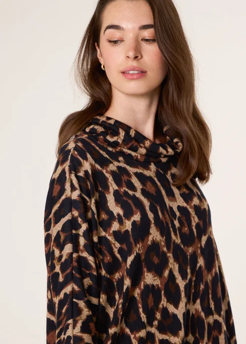 Blue Vanilla Brown Leopard Print Draped Cowl Neck Tunic Dress - S/M Image 2