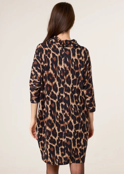 Blue Vanilla Brown Leopard Print Draped Cowl Neck Tunic Dress - S/M Image 4